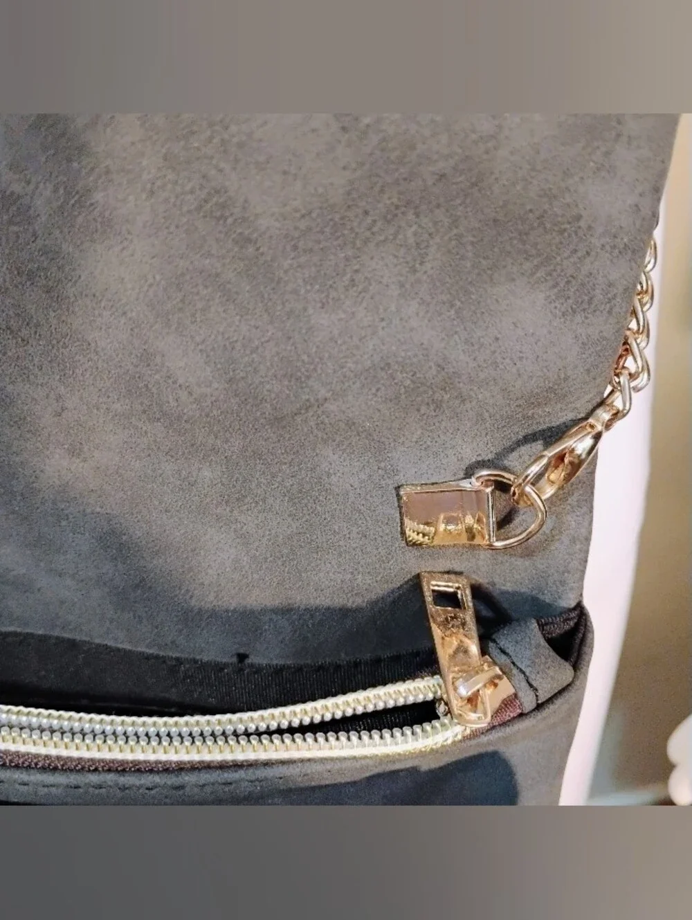 Free People Faux Suede Crossbody with Gold Chain